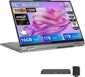 Lenovo IdeaPad 5 2-in-1 16" WUXGA Touchscreen Laptop,AMD Ryzen 7 8845HS,16GB RAM,1TB SSD+1TB Dock Set,AMD Radeon 780M,Backlit Keyboard,Fingerprint,Win11,Grey Lenovo IdeaPad 5 2-in-1 16" WUXGA Touchscreen Laptop,AMD Ryzen 7 8845HS,16GB RAM,1TB SSD+1TB Dock Set,AMD Radeon 780M,Backlit Keyboard,Fingerprint,Win11,Grey