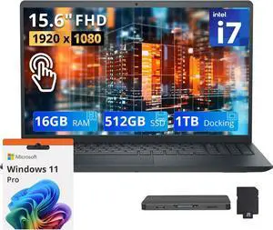 Dell 15 15.6" FHD Touchscreen Laptop, Intel Core i7 1355U, 16GB DDR5, 1.5TB Storage(512GB SSD+1TB Docking Station), Intel UHD Graphics, Numeric Keypad, Wi-Fi 6, Win 11 Pro, Black Dell 15 15.6" FHD Touchscreen Laptop, Intel Core i7 1355U, 16GB DDR5, 1.5TB Storage(512GB SSD+1TB Docking Station), Intel UHD Graphics, Numeric Keypad, Wi-Fi 6, Win 11 Pro, Black