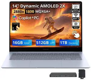 Samsung Galaxy Book4 Edge 14" AMOLED Touch-Screen Copilot+ PC Laptop, Snapdragon X Elite, 16GB LPDDR5X, 1.5TB Total Storage (512GB UFS+1TB Docking Station), Backlit Keyboard, Windows 11, Blue Samsung Galaxy Book4 Edge 14" AMOLED Touch-Screen Copilot+ PC Laptop, Snapdragon X Elite, 16GB LPDDR5X, 1.5TB Total Storage (512GB UFS+1TB Docking Station), Backlit Keyboard, Windows 11, Blue