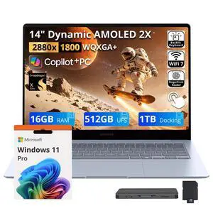 Samsung Galaxy Book4 Edge 14" AMOLED Touch-Screen Copilot+ PC Laptop, Snapdragon X Elite, 16GB LPDDR5X, 1.5TB Total Storage (512GB UFS+1TB Docking Station), Backlit Keyboard, Windows 11 Pro, Blue Samsung Galaxy Book4 Edge 14" AMOLED Touch-Screen Copilot+ PC Laptop, Snapdragon X Elite, 16GB LPDDR5X, 1.5TB Total Storage (512GB UFS+1TB Docking Station), Backlit Keyboard, Windows 11 Pro, Blue