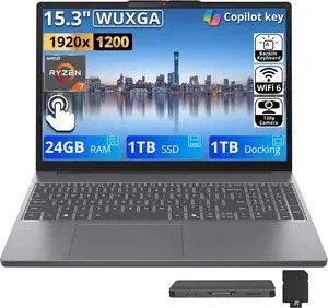 Lenovo IdeaPad Slim 3 Laptop, 15.3" WUXGA Touchscreen Display, AMD Ryzen 7 8840HS, 24GB DDR5, 2TB Storage (1TB SSD+1TB Docking Station Set), Backlit Keyboard, Number Pad, Win 11, Luna Gray Lenovo IdeaPad Slim 3 Laptop, 15.3" WUXGA Touchscreen Display, AMD Ryzen 7 8840HS, 24GB DDR5, 2TB Storage (1TB SSD+1TB Docking Station Set), Backlit Keyboard, Number Pad, Win 11, Luna Gray