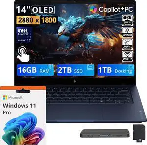 HP OmniBook X 14" 3K OLED Touch Laptop, Intel Core Ultra 7 355, 16GB LPDDR5X, 3TB Storage (2TB SSD+1TB Docking Station), Copilot+ PC, Backlit Keyboard, IR Camera, Wi-Fi 7, Win 11 Pro, Silver HP OmniBook X 14" 3K OLED Touch Laptop, Intel Core Ultra 7 355, 16GB LPDDR5X, 3TB Storage (2TB SSD+1TB Docking Station), Copilot+ PC, Backlit Keyboard, IR Camera, Wi-Fi 7, Win 11 Pro, Silver