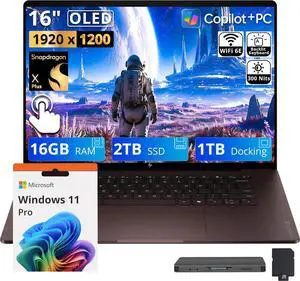HP OmniBook X 16" 2K OLED Touch Laptop, Snapdragon X Plus X1P-42-100, 16GB RAM, 3TB Storage (2TB SSD+1TB Docking Station), Adreno Graphics, Copilot+ PC, Backlit, Win 11 Pro, Deep Espresso HP OmniBook X 16" 2K OLED Touch Laptop, Snapdragon X Plus X1P-42-100, 16GB RAM, 3TB Storage (2TB SSD+1TB Docking Station), Adreno Graphics, Copilot+ PC, Backlit, Win 11 Pro, Deep Espresso