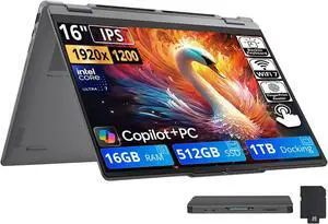 Lenovo Yoga 7i 2-in-1 16" 2K Touchscreen Laptop, Intel Ultra 7 355, 16GB LPDDR5X, 1.5TB Storage (512GB SSD+1TB Docking Station), Copilot+ PC, Backlit Keyboard, Fingerprint Reader, Win 11, Luna Grey Lenovo Yoga 7i 2-in-1 16" 2K Touchscreen Laptop, Intel Ultra 7 355, 16GB LPDDR5X, 1.5TB Storage (512GB SSD+1TB Docking Station), Copilot+ PC, Backlit Keyboard, Fingerprint Reader, Win 11, Luna Grey