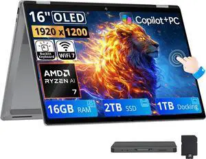 HP OmniBook X Flip 2-in-1 16" 2K OLED Touchscreen Laptop, AMD Ryzen AI 7 445, 16GB LPDDR5X, 3TB Storage (2TB SSD+1TB Docking Station), Copilot+ PC, Backlit Keyboard, Wi-Fi 7, Win 11, Meteor Silver HP OmniBook X Flip 2-in-1 16" 2K OLED Touchscreen Laptop, AMD Ryzen AI 7 445, 16GB LPDDR5X, 3TB Storage (2TB SSD+1TB Docking Station), Copilot+ PC, Backlit Keyboard, Wi-Fi 7, Win 11, Meteor Silver