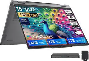 Lenovo Yoga 7i 2-in-1 16" 2K OLED Touch Laptop, Intel Core Ultra 7 355, 24GB LPDDR5X, 3TB Storage(2TB SSD+1TB Docking Station Set), Backlit Keyboard, Fingerprint Reader, WiFi 7, Win 11, Luna Grey Lenovo Yoga 7i 2-in-1 16" 2K OLED Touch Laptop, Intel Core Ultra 7 355, 24GB LPDDR5X, 3TB Storage(2TB SSD+1TB Docking Station Set), Backlit Keyboard, Fingerprint Reader, WiFi 7, Win 11, Luna Grey