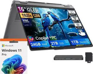 Lenovo Yoga 7i 2-in-1 16" 2K OLED Touch Laptop, Intel Core Ultra 7 355, 24GB RAM, 3TB Storage(2TB SSD+1TB Docking Station Set), Backlit Keyboard, Fingerprint Reader, WiFi 7, Win 11 Pro, Luna Grey Lenovo Yoga 7i 2-in-1 16" 2K OLED Touch Laptop, Intel Core Ultra 7 355, 24GB RAM, 3TB Storage(2TB SSD+1TB Docking Station Set), Backlit Keyboard, Fingerprint Reader, WiFi 7, Win 11 Pro, Luna Grey