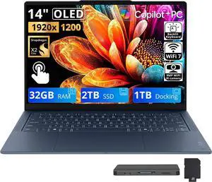 Lenovo Yoga Slim 7X 14'' 2K OLED Touchscreen Copilot+ PC Laptop, Snapdragon X2 Elite X2E-88-100, 32GB LPDDR5X, 3TB Storage (2TB SSD+1TB Docking Station), Backlit Keyboard, Win 11, Cosmic Blue Lenovo Yoga Slim 7X 14'' 2K OLED Touchscreen Copilot+ PC Laptop, Snapdragon X2 Elite X2E-88-100, 32GB LPDDR5X, 3TB Storage (2TB SSD+1TB Docking Station), Backlit Keyboard, Win 11, Cosmic Blue