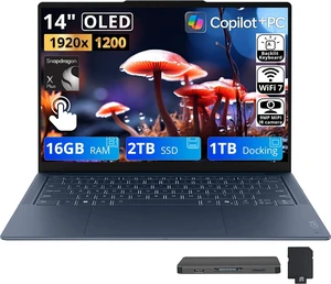 Lenovo Yoga Slim 7x 14" 2K OLED Touch Laptop, Snapdragon X2 Plus X2P-42-100, 16GB RAM, 3TB Storage(2TB SSD+1TB Docking Station), Qualcomm Adreno, Backlit Keyboard, Copilot+ PC, Win 11, Cosmic Blue Lenovo Yoga Slim 7x 14" 2K OLED Touch Laptop, Snapdragon X2 Plus X2P-42-100, 16GB RAM, 3TB Storage(2TB SSD+1TB Docking Station), Qualcomm Adreno, Backlit Keyboard, Copilot+ PC, Win 11, Cosmic Blue