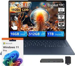 Lenovo Yoga Slim 7x 14" 2K OLED Touch Laptop, Snapdragon X2 Plus X2P-42-100, 16GB LPDDR5X, 1.5TB Storage (512GB SSD+1TB Docking Station), Qualcomm Adreno, Backlit Keyboard, Windows 11 Pro, Cosmic Blue Lenovo Yoga Slim 7x 14" 2K OLED Touch Laptop, Snapdragon X2 Plus X2P-42-100, 16GB LPDDR5X, 1.5TB Storage (512GB SSD+1TB Docking Station), Qualcomm Adreno, Backlit Keyboard, Windows 11 Pro, Cosmic Blue