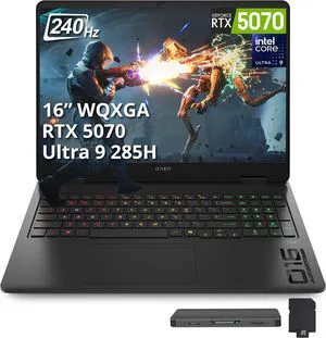 HP OMEN Slim 16 16" WQXGA IPS 240Hz Gaming Laptop, Intel Core Ultra 9 285H, GeForce RTX 5070 8GB, 16GB DDR5, 2TB Storage (1TB SSD+1TB Docking Station Set), Backlit, Wi-Fi 6, Win 11, Black HP OMEN Slim 16 16" WQXGA IPS 240Hz Gaming Laptop, Intel Core Ultra 9 285H, GeForce RTX 5070 8GB, 16GB DDR5, 2TB Storage (1TB SSD+1TB Docking Station Set), Backlit, Wi-Fi 6, Win 11, Black