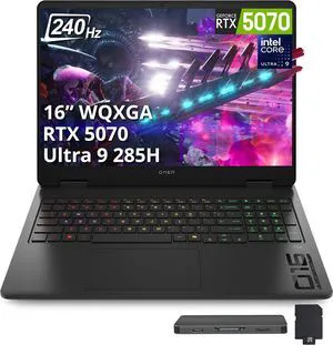 HP OMEN Slim 16 16" WQXGA IPS 240Hz Gaming Laptop, Intel Core Ultra 9 285H, GeForce RTX 5070 8GB, 16GB DDR5, 2TB Storage (1TB SSD+1TB Docking Station Set), Backlit, Wi-Fi 6, Win 11 Pro, Black HP OMEN Slim 16 16" WQXGA IPS 240Hz Gaming Laptop, Intel Core Ultra 9 285H, GeForce RTX 5070 8GB, 16GB DDR5, 2TB Storage (1TB SSD+1TB Docking Station Set), Backlit, Wi-Fi 6, Win 11 Pro, Black
