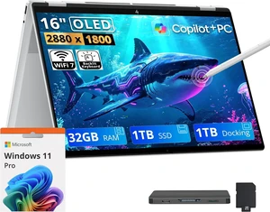 HP OmniBook 7 Flip 16" 3K 2-in-1 Touch Laptop, Intel Ultra 7 258V, 32GB RAM, 2TB Storage(1TB SSD+1TB Docking Station), Intel Arc 140V, Copilot+ PC, Backlit Keyboard, Stylus Pen, Win 11 Pro, Silver HP OmniBook 7 Flip 16" 3K 2-in-1 Touch Laptop, Intel Ultra 7 258V, 32GB RAM, 2TB Storage(1TB SSD+1TB Docking Station), Intel Arc 140V, Copilot+ PC, Backlit Keyboard, Stylus Pen, Win 11 Pro, Silver