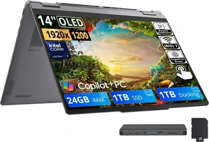 Lenovo Yoga 7i 2-in-1 14" 2K OLED Touchscreen AI Laptop, Intel Core Ultra 7 355, 24GB LPDDR5X, 2TB Storage (1TB SSD+1TB Docking Station), Backlit Keyboard, Fingerprint Reader, Win 11, Luna Grey Lenovo Yoga 7i 2-in-1 14" 2K OLED Touchscreen AI Laptop, Intel Core Ultra 7 355, 24GB LPDDR5X, 2TB Storage (1TB SSD+1TB Docking Station), Backlit Keyboard, Fingerprint Reader, Win 11, Luna Grey