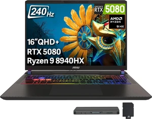 msi Vector A16 16" QHD+ 240Hz Gaming Laptop,AMD Ryzen 9 8940HX,NVIDIA GeForce RTX 5080,32GB DDR5,2TB Storage(1TB SSD+1TB Docking Station Set),24-Zone RGB Backlit Keyboard,Win 11,Cosmo Gray msi Vector A16 16" QHD+ 240Hz Gaming Laptop,AMD Ryzen 9 8940HX,NVIDIA GeForce RTX 5080,32GB DDR5,2TB Storage(1TB SSD+1TB Docking Station Set),24-Zone RGB Backlit Keyboard,Win 11,Cosmo Gray