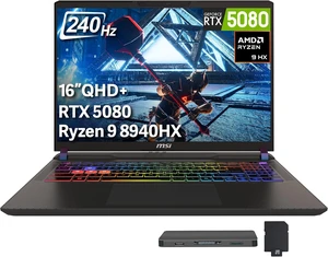 msi Vector A16 16" QHD+ 240Hz Gaming Laptop,AMD Ryzen 9 8940HX,NVIDIA GeForce RTX 5080,32GB DDR5,2TB Storage(1TB SSD+1TB Docking Station Set),24-Zone RGB Backlit Keyboard,Win 11 Pro,Cosmo Gray msi Vector A16 16" QHD+ 240Hz Gaming Laptop,AMD Ryzen 9 8940HX,NVIDIA GeForce RTX 5080,32GB DDR5,2TB Storage(1TB SSD+1TB Docking Station Set),24-Zone RGB Backlit Keyboard,Win 11 Pro,Cosmo Gray
