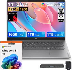 HP OmniBook 3 14" Next Gen AI Laptop, Snapdragon X X1-26-100, 16GB LPDDR5X, 2TB Storage (1TB SSD+1TB Docking Station), Qualcomm Adreno Graphics, Copilot+ PC, FHD IR Camera, Win 11 Pro, Graphite HP OmniBook 3 14" Next Gen AI Laptop, Snapdragon X X1-26-100, 16GB LPDDR5X, 2TB Storage (1TB SSD+1TB Docking Station), Qualcomm Adreno Graphics, Copilot+ PC, FHD IR Camera, Win 11 Pro, Graphite