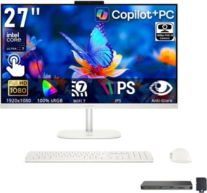 HP OmniStudio 27" FHD IPS Touchscreen All-in-One Desktop, Intel Core Ultra 7 355, 16GB RAM, 2TB Storage (1TB SSD+1TB Docking Station Set), Copilot+ PC, Keyboard & Mouse, Wi-Fi 7, Win 11 Pro, White HP OmniStudio 27" FHD IPS Touchscreen All-in-One Desktop, Intel Core Ultra 7 355, 16GB RAM, 2TB Storage (1TB SSD+1TB Docking Station Set), Copilot+ PC, Keyboard & Mouse, Wi-Fi 7, Win 11 Pro, White