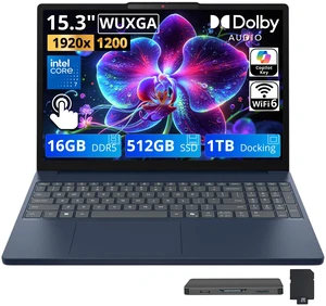 Lenovo IdeaPad Slim 3i 15.3" WUXGA Touch Laptop, Intel Core 7 350, 16GB DDR5 RAM, 1.5TB Storage (512GB SSD+1TB Docking Station), Intel Graphics, 720p HD Camera, Numeric Keypad, Win 11, Cosmic Blue Lenovo IdeaPad Slim 3i 15.3" WUXGA Touch Laptop, Intel Core 7 350, 16GB DDR5 RAM, 1.5TB Storage (512GB SSD+1TB Docking Station), Intel Graphics, 720p HD Camera, Numeric Keypad, Win 11, Cosmic Blue