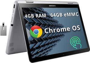 SAMSUNG Plus V2 2-in-1 12.2" Touchscreen Chromebook Laptop, Intel Celeron 3965Y, 4GB RAM, 64GB eMMC, 1M Front Camera, Wi-Fi, Bluetooth, MicroSD Reader, Stylus Pen, Chrome OS, Silver, 128GB USB Card