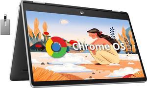 HP Chromebook X360 2-in-1 Laptop, 14" HD Touchscreen, Intel Celeron N4500, 4GB DDR4, 64GB eMMC, Intel UHD Graphics, 720P Webcam, Wi-Fi, Long Battery Life, Chrome OS, Silver, 128GB Hotface USB Card