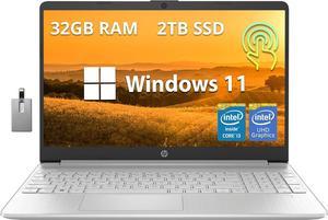 HP 15.6" Touchscreen Laptop, Intel Core i3-1215U Processor, 32GB RAM, 2TB PCIe SSD, Intel UHD Graphics, HD Webcam, Windows 11, Natural Silver, 32GB Hotface USB Card