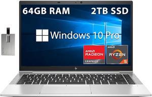 HP 14" EliteBook 845 G8 FHD Business Laptop, AMD Ryzen 5 PRO 5650U Processor, 64GB RAM, 2TB PCIe SSD, Backlit Keyboard, Fingerprint Reader, Win 10 Pro, Silver, Hotface 32GB USB Card