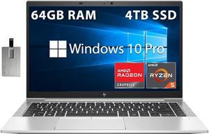 HP 14" EliteBook 845 G8 FHD Business Laptop, AMD Ryzen 5 PRO 5650U Processor, 64GB RAM, 4TB PCIe SSD, Backlit Keyboard, Fingerprint Reader, Win 10 Pro, Silver, Hotface 32GB USB Card