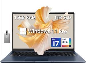 ASUS VivoBook 156 FHD Touchscreen Laptop Intel Core i71255U 16GB RAM 1TB PCIe SSD Intel Iris Xe Graphics Backlit Keyboard WiFi 6 Windows 11 Pro Quiet Blue 32GB Hotface USB Card