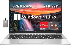 HP EliteBook 845 G8 14" FHD Business Laptop, AMD Ryzen 5 PRO 5650U, 32GB RAM, 2TB SSD, AMD Radeon Graphics, Fingerprint Reader, HD Camera, WiFi 6, Win 11 Pro, Silver, 32GB Hotface USB Card
