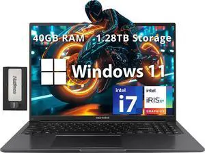 ASUS Vivobook 16" FHD WUXGA Laptop, Intel i7-1255U, 40GB RAM, 1.28TB Storage(1TB SSD+288GB Docking Station Set), Intel Iris Xe Graphics, Numeric Keypad, Webcam, WiFi, Bluetooth, Win 11 Home, Black