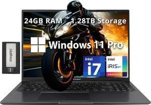 ASUS Vivobook 16" WUXGA Laptop, Intel i7-1355U, 24GB RAM, 1.28TB Storage(1TB SSD+288GB Docking Station Set), Intel Iris Xe Graphics, 720p HD Camera, WiFi 5, Number Pad, Windows 11 Pro, Black