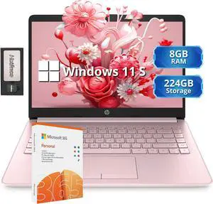HP Stream 14" HD Lightweight Laptop, Intel Celeron N4120, 8GB RAM, 224GB Storage(64GB eMMC + 160GB Docking Station), Intel UHD Graphics, HD Webcam, 1 Year Office 365, WiFi, Bluetooth, Win 11s, Pink