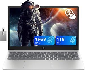 HP 15.6" HD Touchscreen Laptop, Intel i3-1215U, 16GB RAM, 1TB PCIe SSD, Number Pad, HD Webcam, Fast Charge, Intel UHD Graphics, Win 11, Silver, 128GB Hotface USB Card