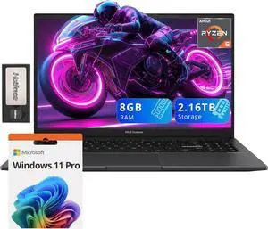 ASUS VivoBook S15 Slim Laptop, 15.6" FHD Display, Ryzen 5-5600H, 8GB RAM, 2.16TB Storage(2TB SSD +160GB Docking Station), AMD Radeon Graphics, Backlit Keyboard, Fingerprint, WiFi 6, Win 11 Pro, Black