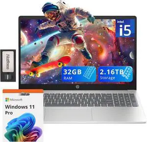 HP Pavilion 15.6" FHD IPS Anti-Glare Laptop, Intel i5-1235U, 32GB RAM, 2.16TB Storage(2TB SSD + 160GB Docking Station Set), Intel Iris Xe Graphics, Num Pad, HD Webcam, Wi-Fi 6, Windows 11 Pro, Silver