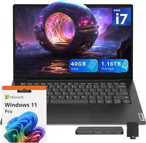 Lenovo V14 14" FHD Business Laptop, Intel i7-13620H, 40GB DDR4 RAM, 1.16TB Storage(1TB SSD+160GB Docking Station Set), Intel UHD Graphics, Wi-Fi 6, Webcam, Windows 11 Pro, Black