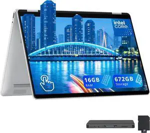 HP OmniBook 5 Flip 2-in-1 14" 2K Touchscreen Laptop, Intel 7 150U, 16GB LPDDR5, 672GB Storage(512GB SSD+160GB Docking Station Set), Intel Graphics, Backlit Keyboard, Wi-Fi 6E, Windows 11, Silver