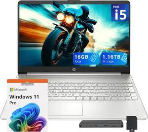 HP 15.6" FHD Laptop, Intel i5-1135G7,16GB DDR4 RAM, 1.16TB Storage(1TB SSD +160GB Docking Station Set), Intel Iris Xe Graphics, Win 11 Pro, Silver