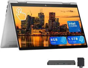 HP Envy x360 2-in-1 14" FHD IPS Touch Laptop, Intel 5 120U, 8GB RAM, 1.5TB Storage (1TB SSD+512GB Docking Station Set), Backlit Keyboard, Fingerprint, Copilot, 5MP IR Camera, Win 11, Silver
