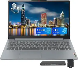 Lenovo IdeaPad Slim 3 15.6" FHD Touchscreen Laptop, AMD Ryzen 7 5825U, 16GB RAM, 3TB Storage(2TB SSD+1TB Docking Station Set), AMD Radeon Graphics, Numeric Keypad, Copilot, Wi-Fi 6, Win 11, Gray