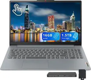 Lenovo IdeaPad Slim 3 15.6" FHD Touchscreen Laptop, AMD Ryzen 7 5825U, 16GB RAM, 1.5TB Storage(512GB SSD+1TB Docking Station Set), AMD Radeon Graphics, Numeric Keypad, Copilot, Wi-Fi 6, Win 11, Gray