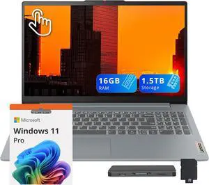 Lenovo IdeaPad Slim 3 15.6" FHD Touchscreen Laptop, AMD Ryzen 7 5825U, 16GB RAM, 1.5TB Storage(512GB SSD+1TB Docking Station Set), AMD Radeon Graphics, Num Keypad, Copilot, Wi-Fi 6, Win 11 Pro, Gray