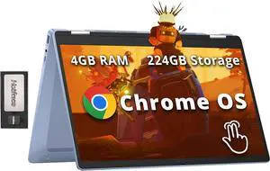 HP Chromebook x360 14" FHD Touchscreen Laptop, Intel Processor N100, 4GB RAM, 224GB Storage(64GB eMMC+160GB Docking Station Set), Intel UHD Graphics, 720p HD Camera, Wi-Fi 6, Chrome OS, Sky Blue