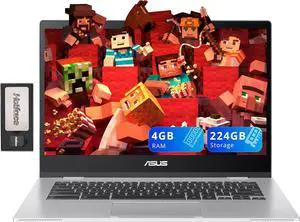 ASUS Chromebook CX1 14" FHD Anti-Glare Laptop, Intel Celeron N4500, 4GB RAM, 224GB Storage (64GB eMMC+160GB Docking Station Set), Intel UHD Graphics, WiFi 6, Long Battery Life, Chrome OS, Silver