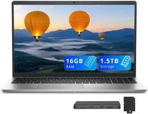 Dell 15 15.6" FHD Business Laptop, Intel Core i7-1355U, 16GB RAM, 1.5TB Storage(512GB SSD+1TB Docking Station Set), Intel UHD Graphics, Backlit Keyboard, Number Pad, Win 11, Silver