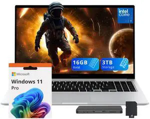 Samsung Galaxy Book4 15.6" FHD Laptop, Intel Core 7 150U Processor, 16GB LPDDR4X, 3TB Storage (2TB SSD+1TB Docking Station Set), Intel Graphics, Backlit Keyboard, Windows 11 Pro, Silver