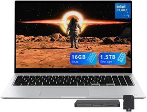 Samsung Galaxy Book4 15.6" FHD Laptop, Intel Core 7 150U Processor, 16GB LPDDR4X, 1.5TB Storage (512GB SSD+1TB Docking Station Set), Intel Graphics, Backlit Keyboard, Windows 11 Home, Silver