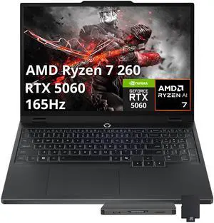 Lenovo Legion 5 15.1" WQXGA 165Hz Gaming Laptop, AMD Ryzen 7 260, 16GB RAM, 512GB SSD, NVIDIA GeForce RTX 5060, Backlit Keyboard, Windows 11 Home, Black, 1TB Docking Station Set
