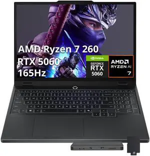 Lenovo Legion 5 15.1" WQXGA 165Hz Gaming Laptop, AMD Ryzen 7 260, 16GB RAM, 512GB SSD, NVIDIA GeForce RTX 5060, Backlit Keyboard, Windows 11 Pro, Black, 1TB Docking Station Set